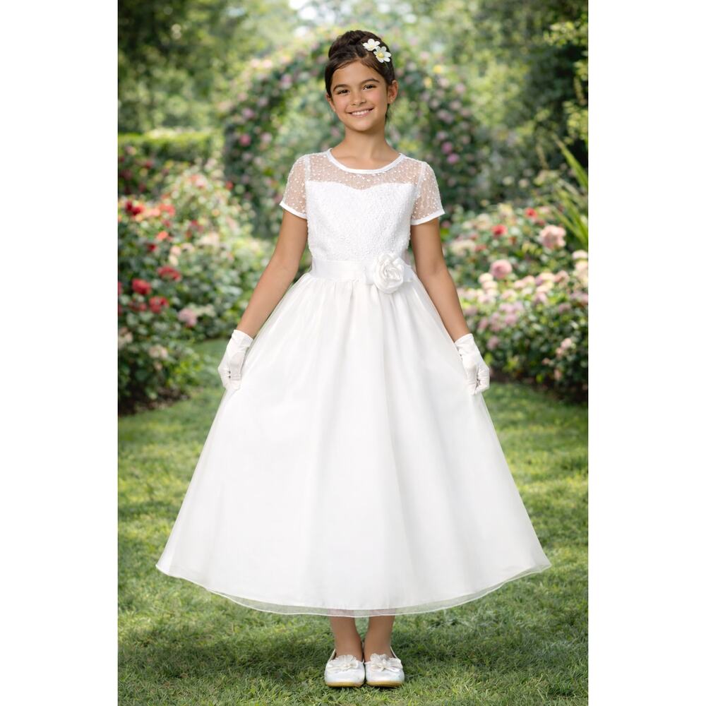 NEW Girls First Holy Communion Dress Size 16X - Embroidered Tulle Organza Dress